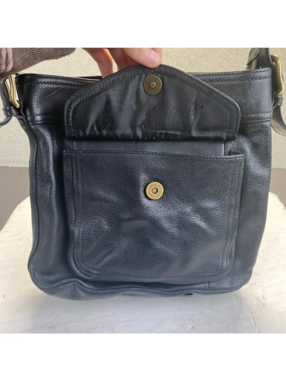 Vtg Fossil Black Genuine Leather Shoulder Bag 75082 Fossil 1954